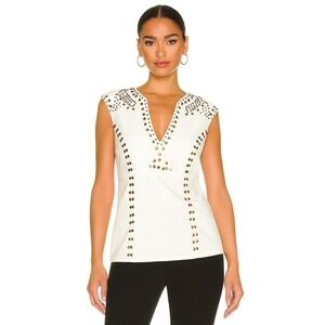 Eden Womens White‎ Sleeveless Studded V Neck Top Size Medium